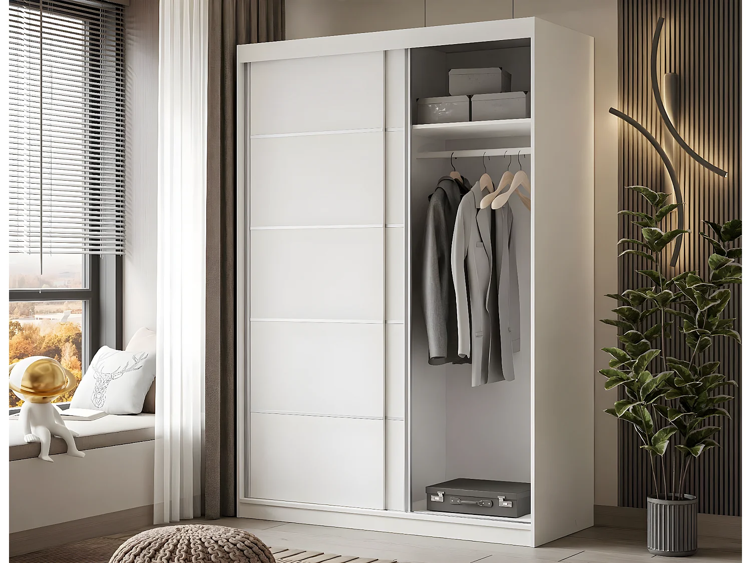 Armoire CAMARO II PLUS 150 cm avec miroir, Blanc
