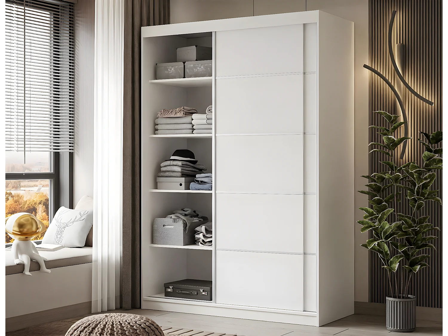 Armoire CAMARO II PLUS 150 cm avec miroir, Blanc