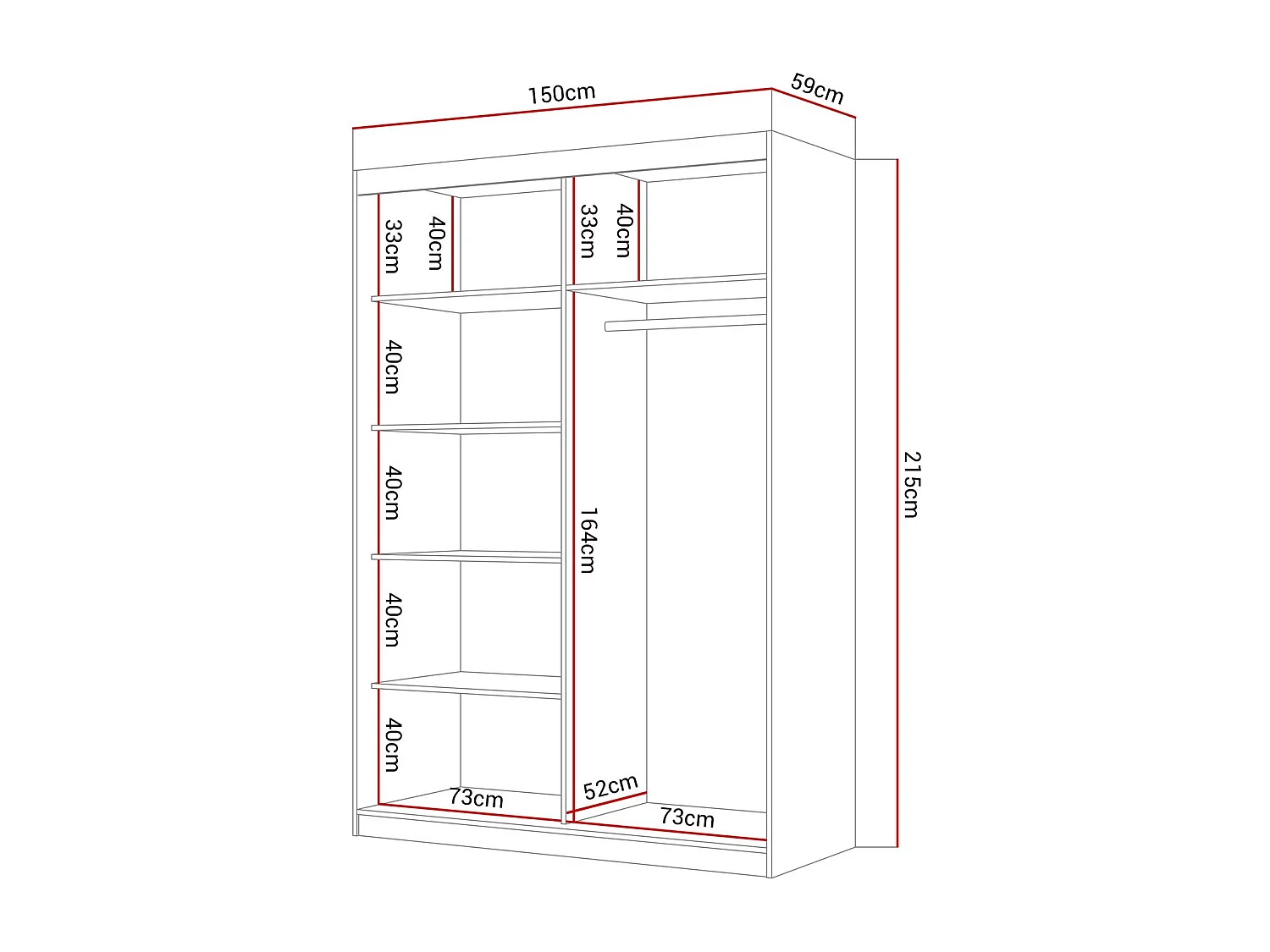 Armoire CAMARO II PLUS 150 cm avec miroir, Blanc