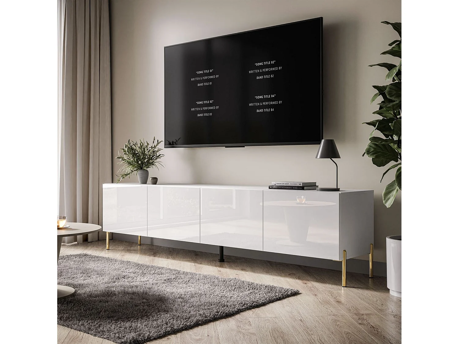 Meuble TV COLGANTE 200, Pieds en métal doré