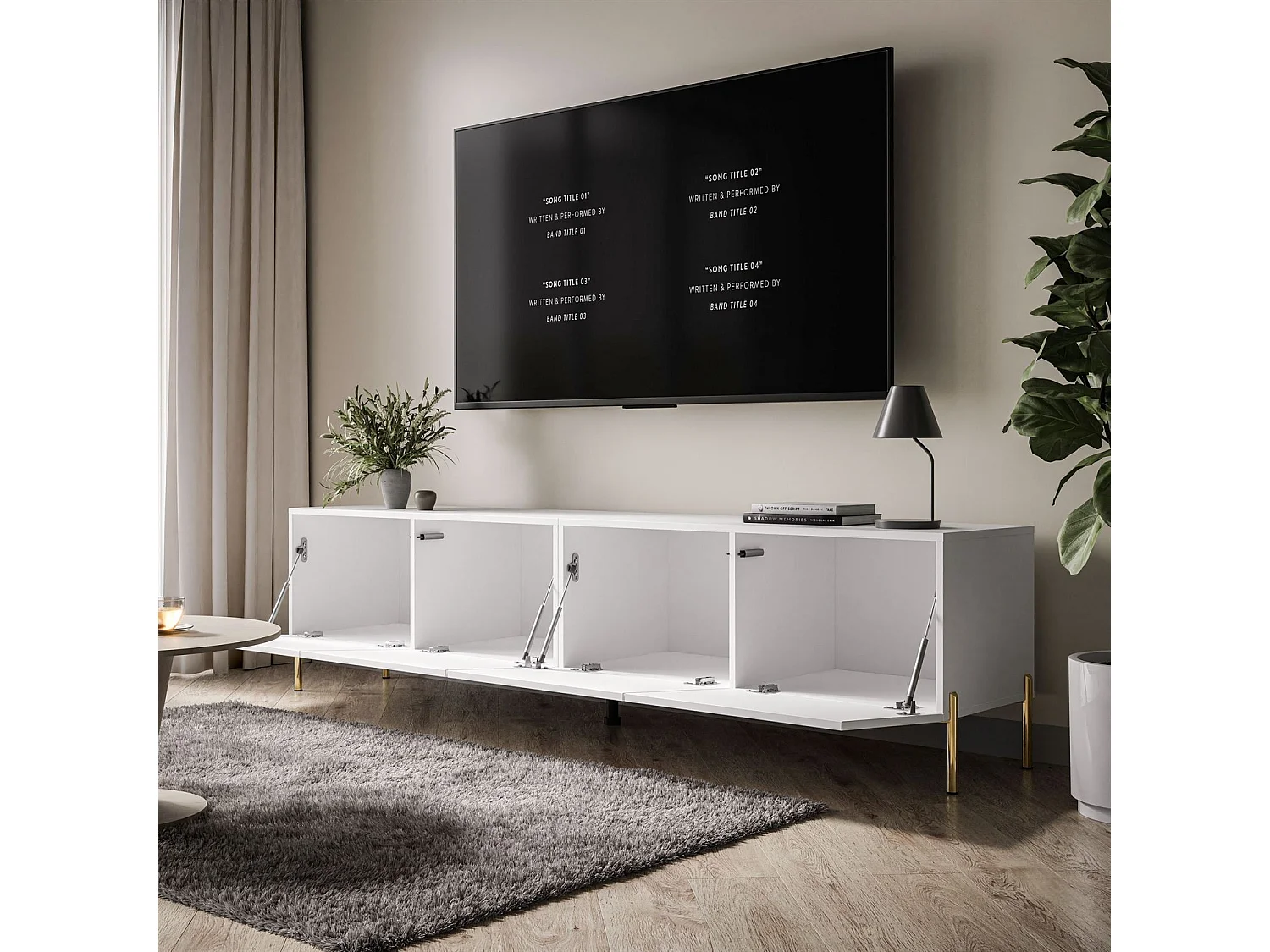 Meuble TV COLGANTE 200, Pieds en métal doré