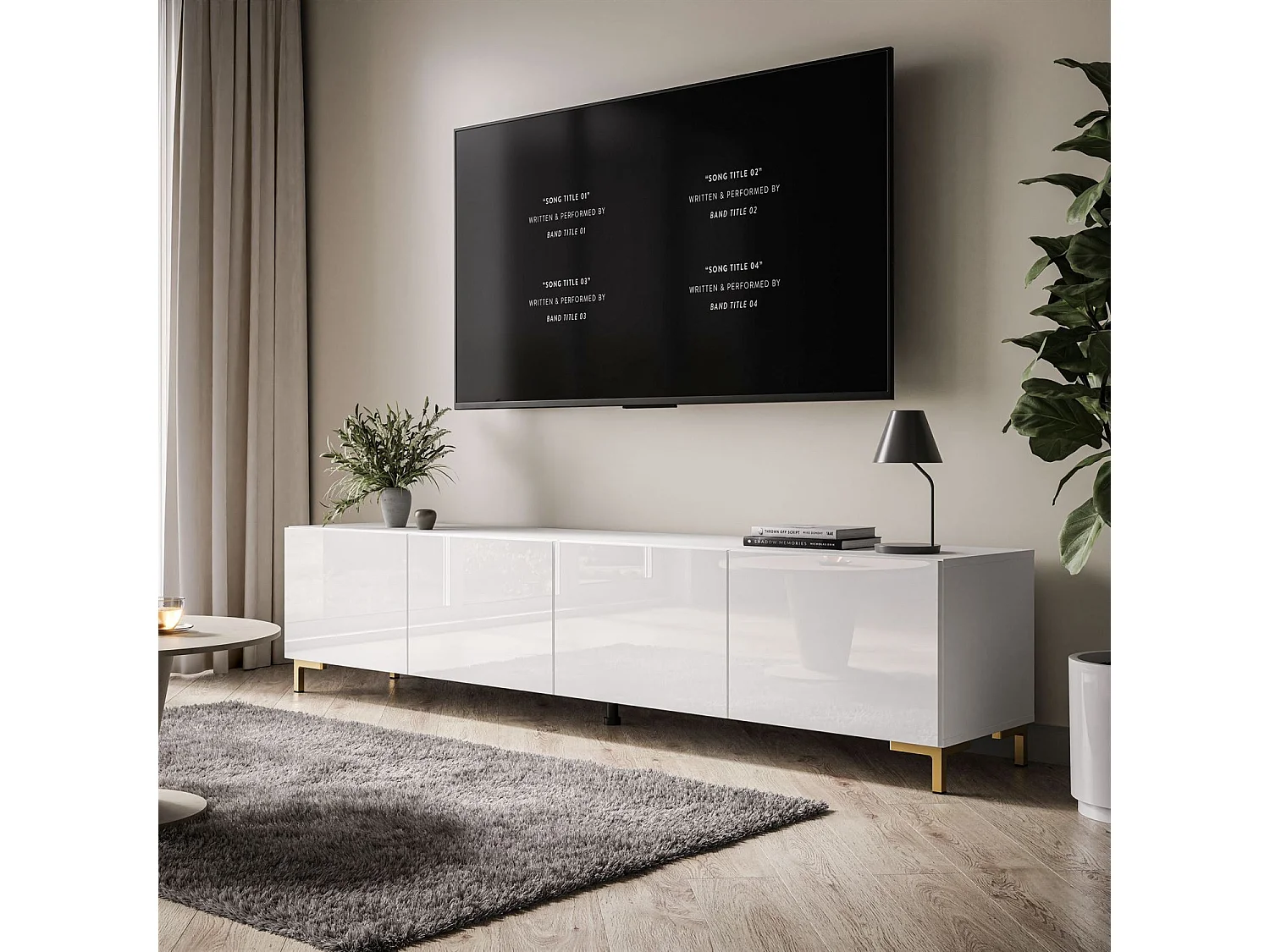 Meuble TV COLGANTE 200, Pieds en plastique doré