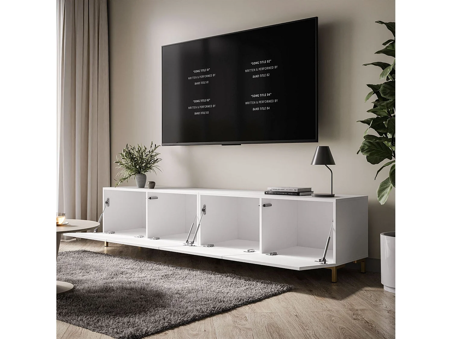 Meuble TV COLGANTE 200, Pieds en plastique doré