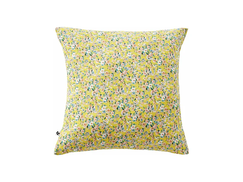 Taie d'oreiller gaze de coton imprimé floral jaune 60x60