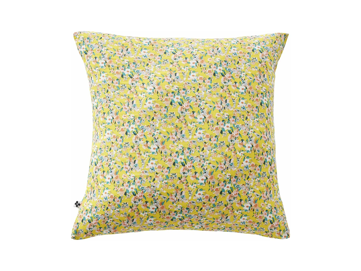 Taie d'oreiller gaze de coton imprimé floral jaune 60x60
