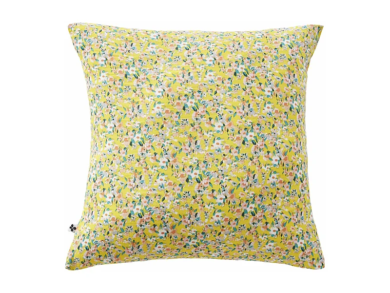Taie d'oreiller gaze de coton imprimé floral jaune 60x60