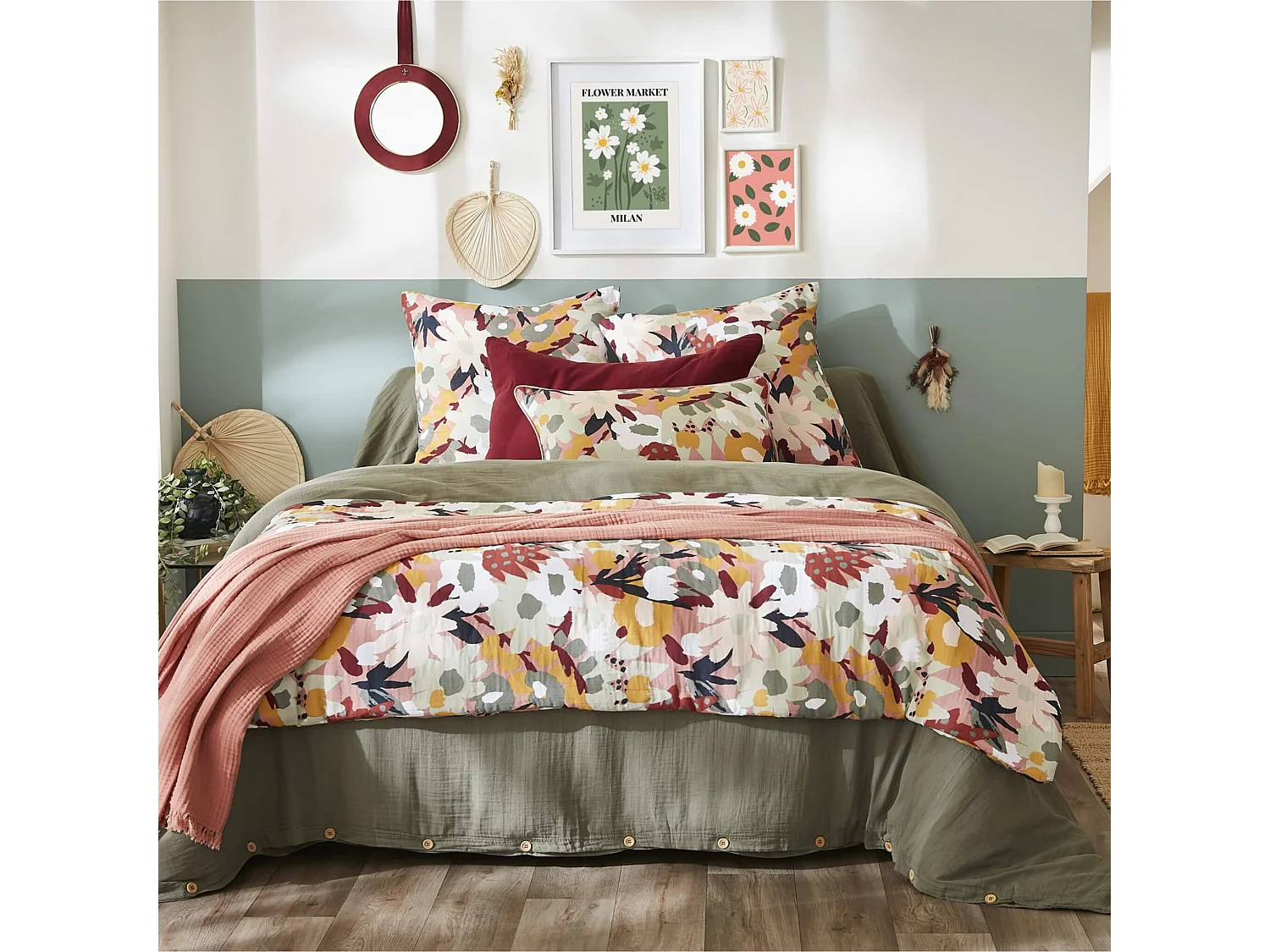 Taie d'oreiller gaze de coton imprimé printemps 60x60