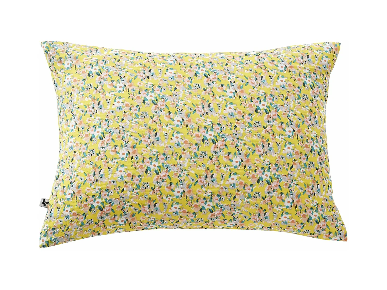 Taie d'oreiller gaze de coton imprimé floral jaune 50x70