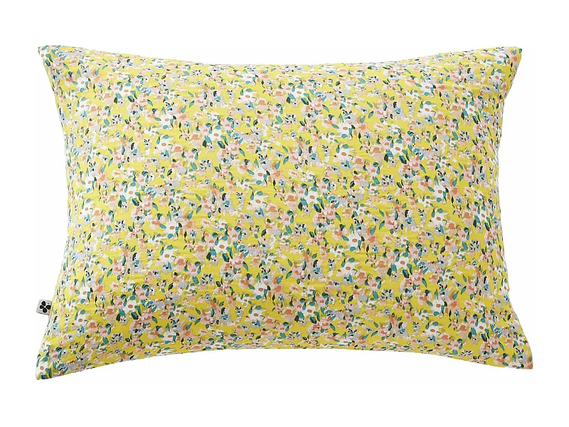Taie d'oreiller gaze de coton imprimé floral jaune 50x70