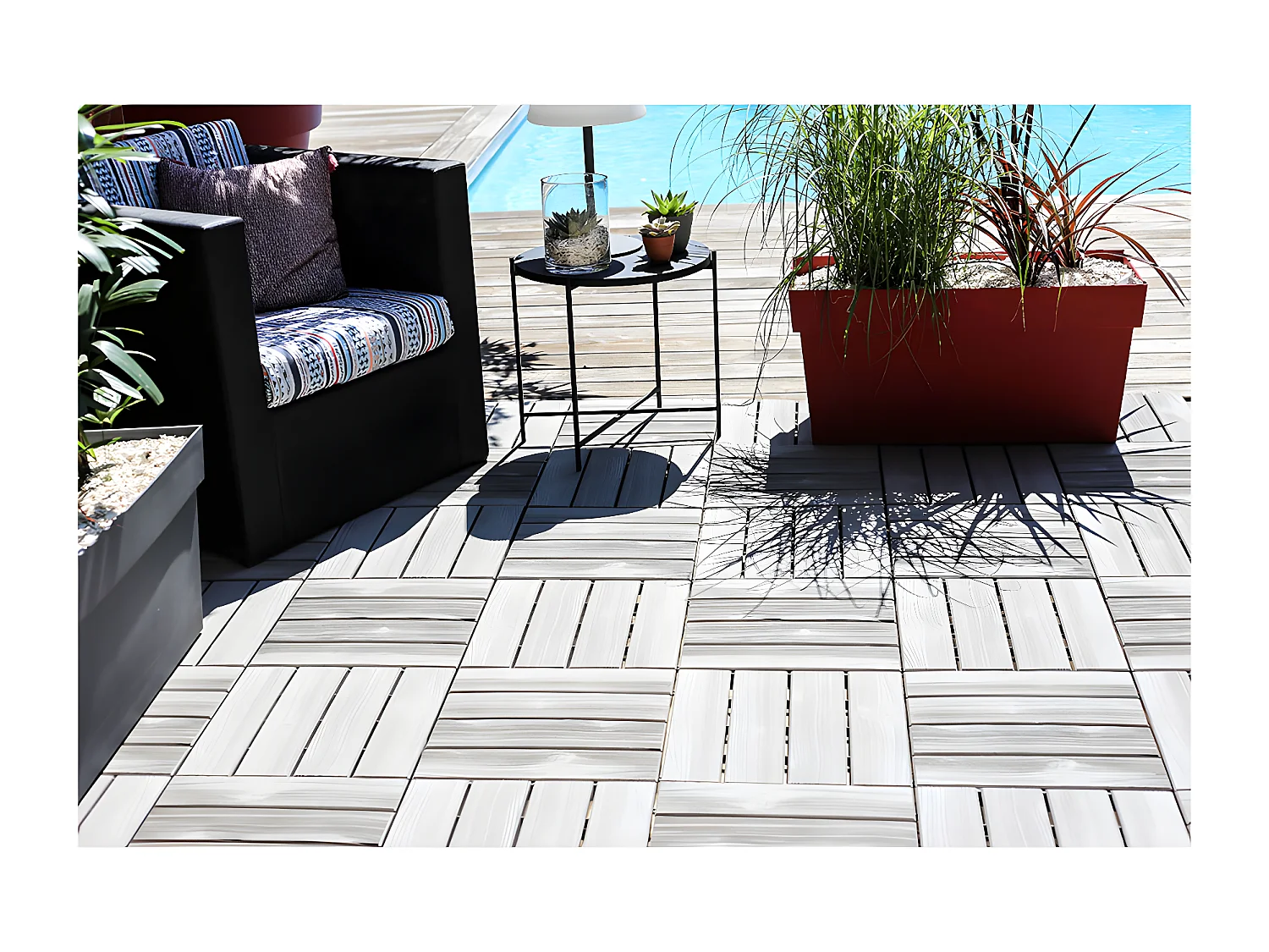 Dalle en plastique - Lot de 6 (1m²) -  38.4 x 38.4 x 2.5 cm - Taupe