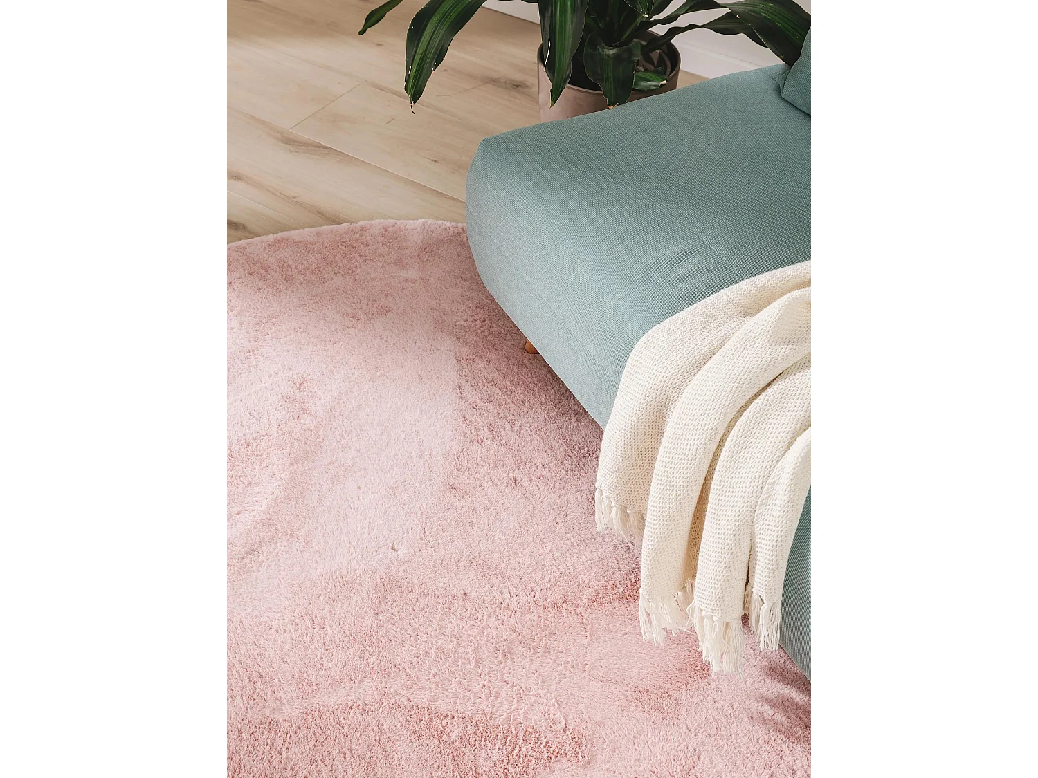 Tapis en fausse fourrure Furry Rose ø 120 cm rond