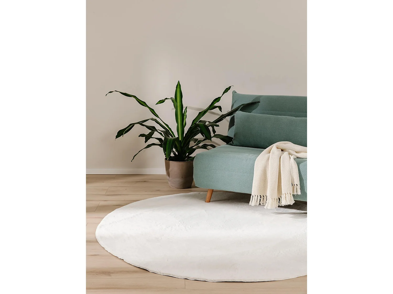 Tapis en fausse fourrure Furry Crème ø 80 cm rond