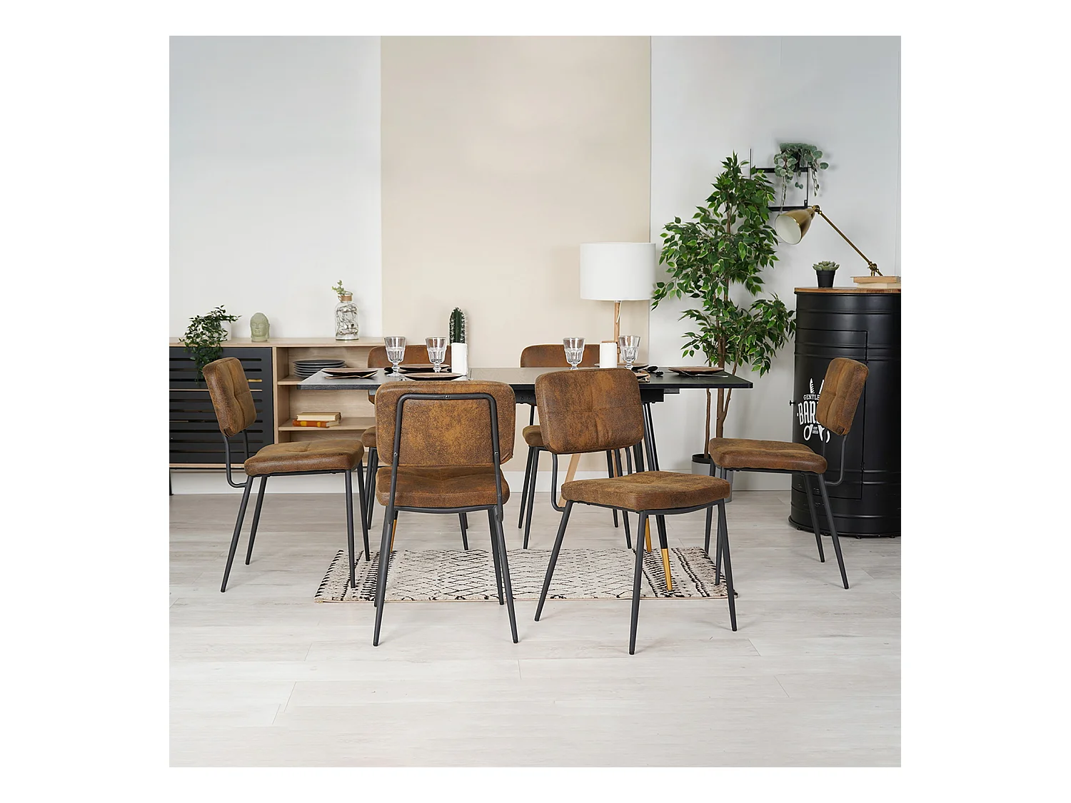 Table à manger extensible à allonge avec 6 chaises,Whalen karomi