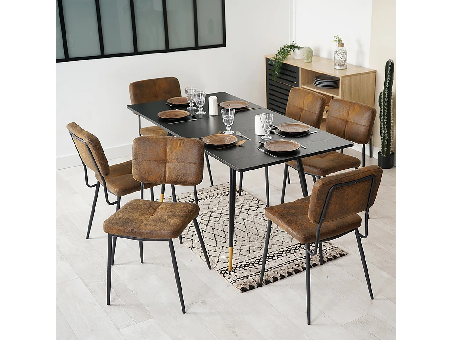 Table à manger extensible à allonge avec 6 chaises,Whalen karomi