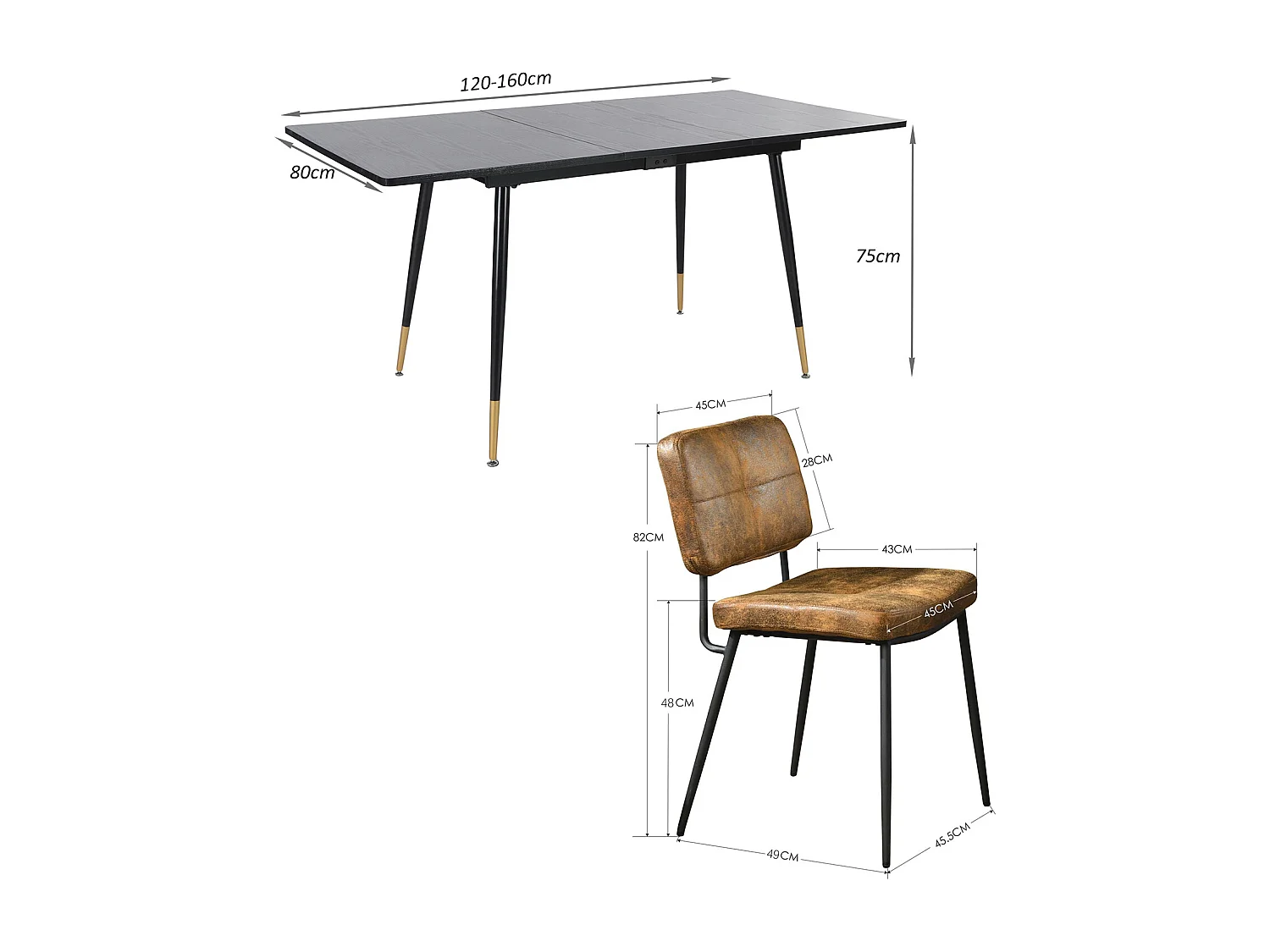 Table à manger extensible à allonge avec 6 chaises,Whalen karomi