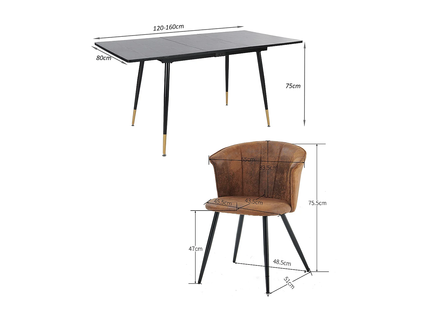Table à manger extensible à allonge avec 6 chaises,Whalen doncic