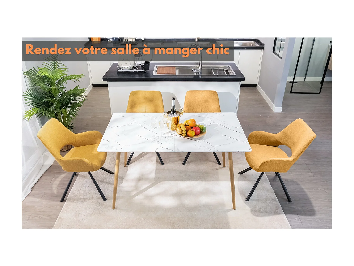 Lot de 4 chaises de salle à manger fauteuil de table en tissu style scandinave