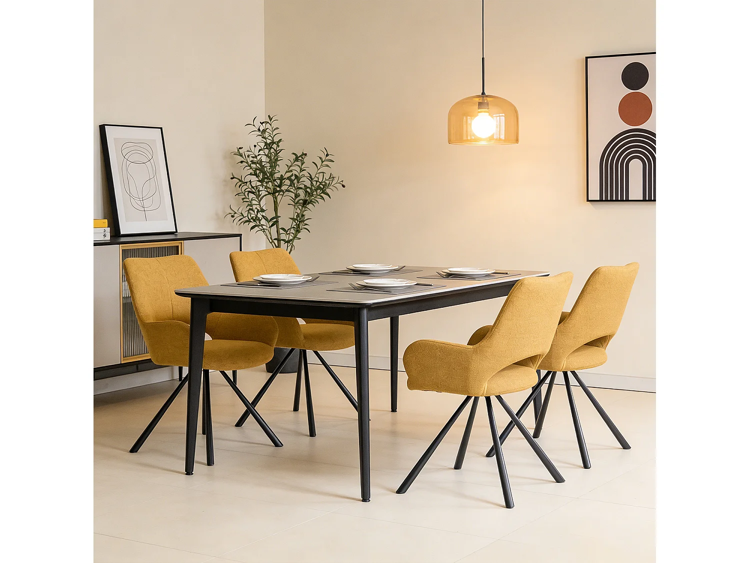 Lot de 4 chaises de salle à manger fauteuil de table en tissu style scandinave