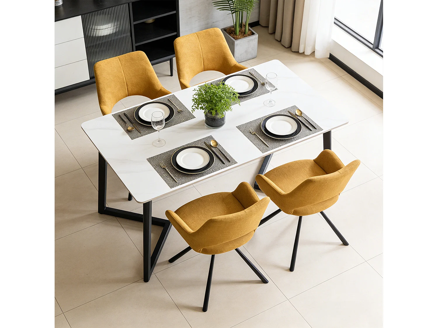 Lot de 4 chaises de salle à manger fauteuil de table en tissu style scandinave