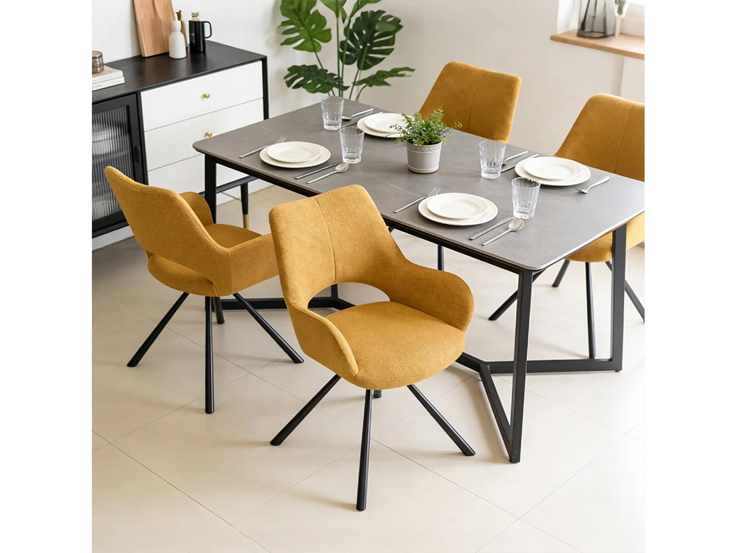 Lot de 4 chaises de salle à manger fauteuil de table en tissu style scandinave