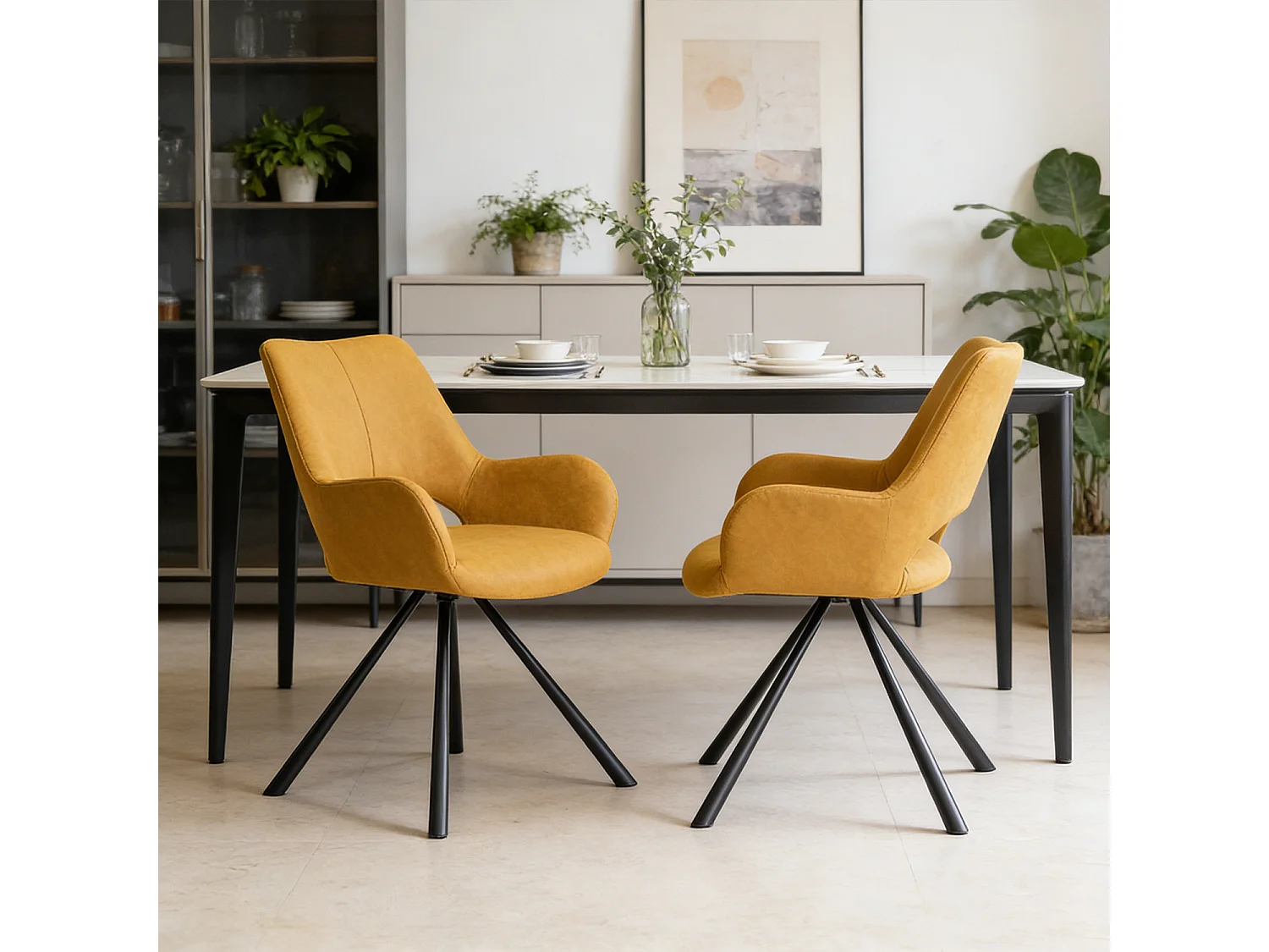 Lot de 4 chaises de salle à manger fauteuil de table en tissu style scandinave