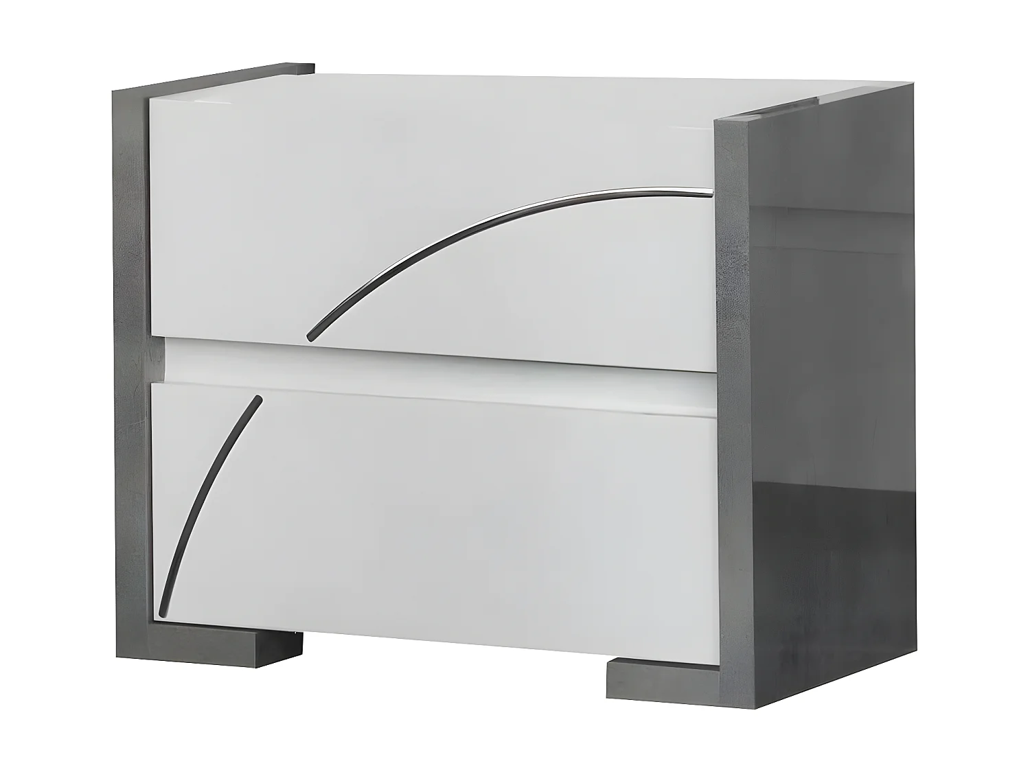 LINEAL - Ensemble Lit 160x200cm avec Leds + 2 Chevets Laqués Blanc et Gris Béton