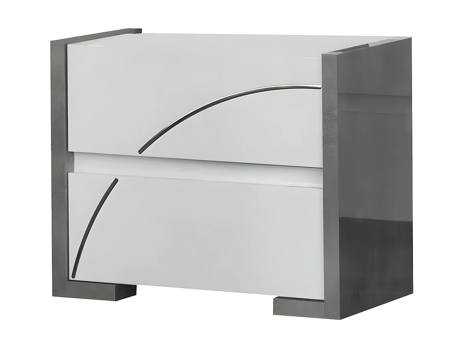 LINEAL - Ensemble Lit 160x200cm avec Leds + 2 Chevets Laqués Blanc et Gris Béton