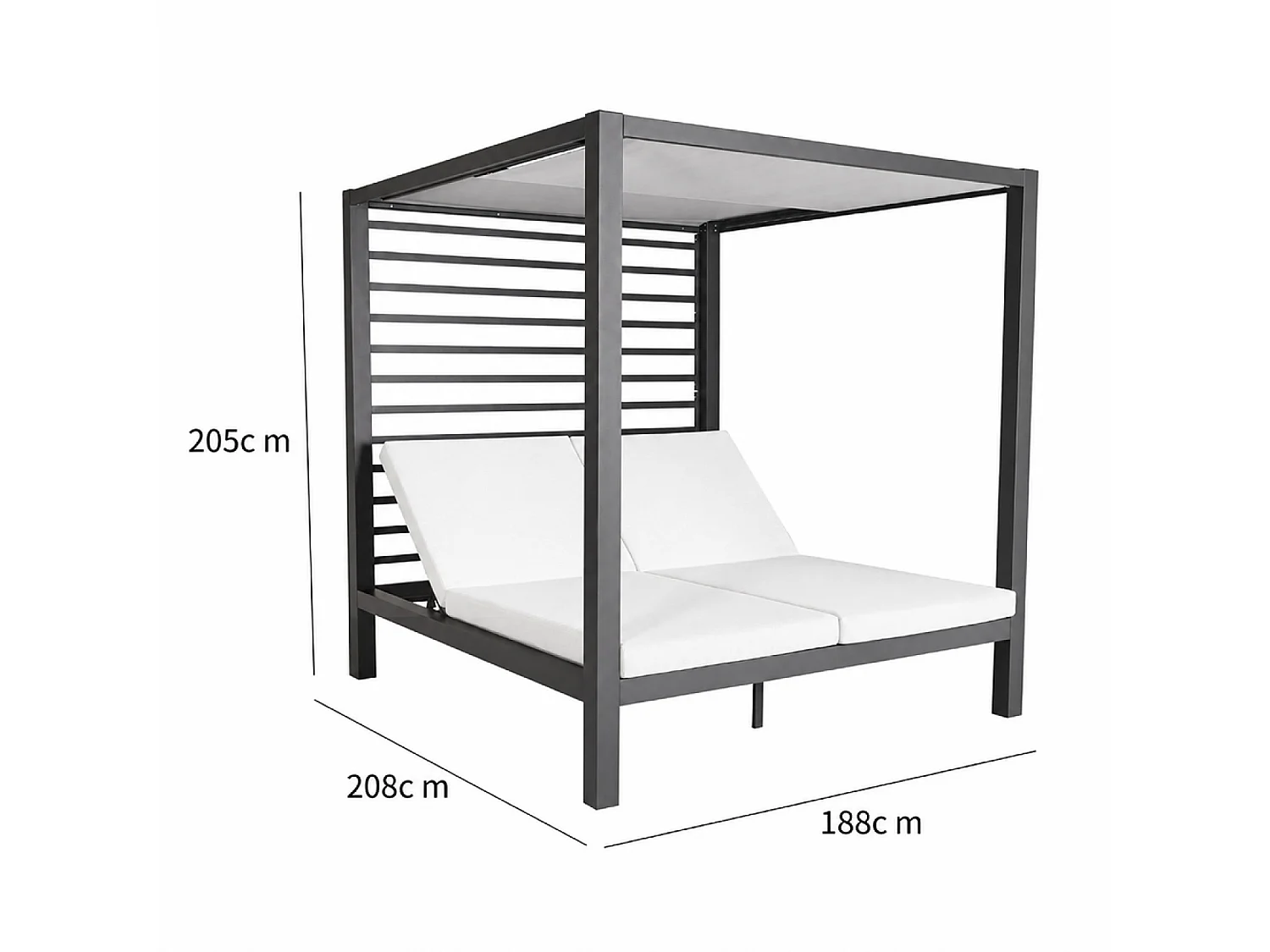 Lit de jardin 2 places structure aluminium gris foncé MATALA