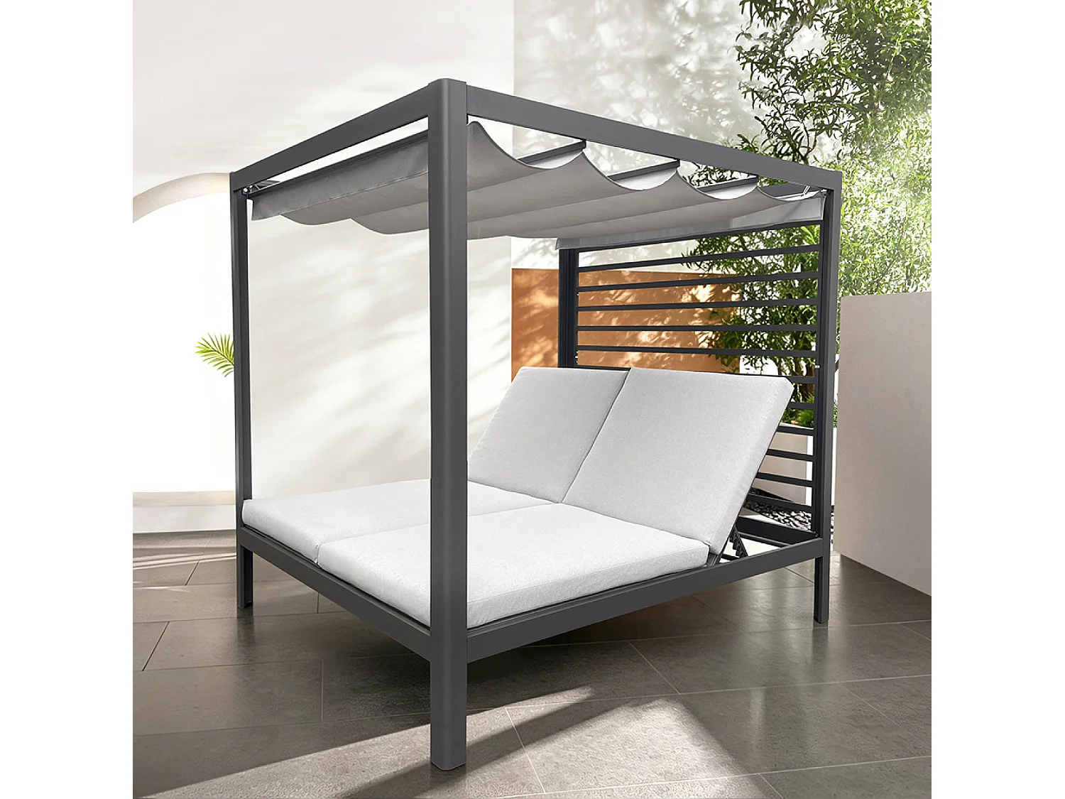 Lit de jardin 2 places structure aluminium gris foncé MATALA