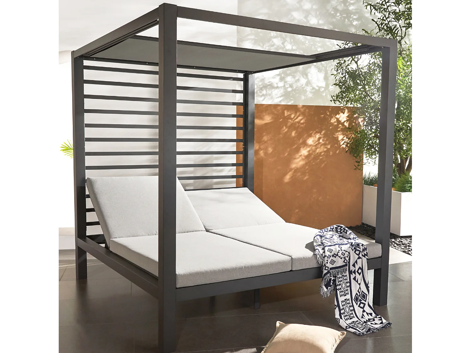 Cama de jardín de 2 plazas, estructura de aluminio gris oscuro MATALA