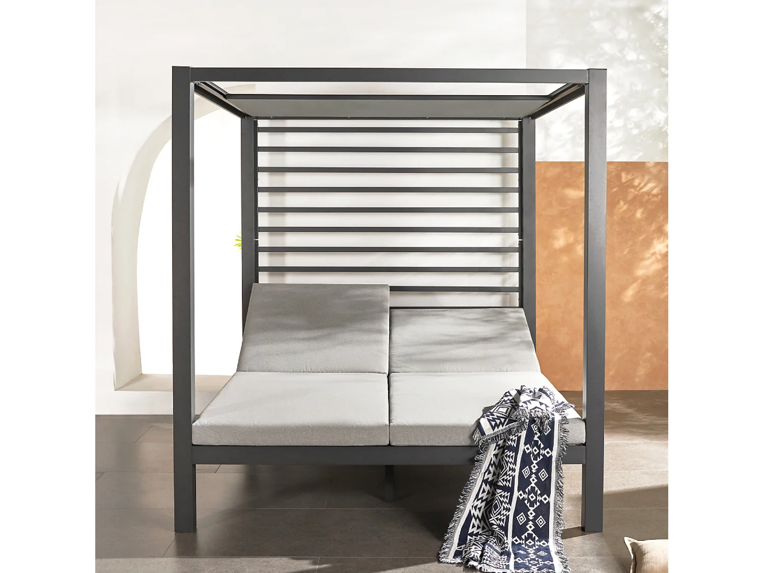 Cama de jardín de 2 plazas, estructura de aluminio gris oscuro MATALA