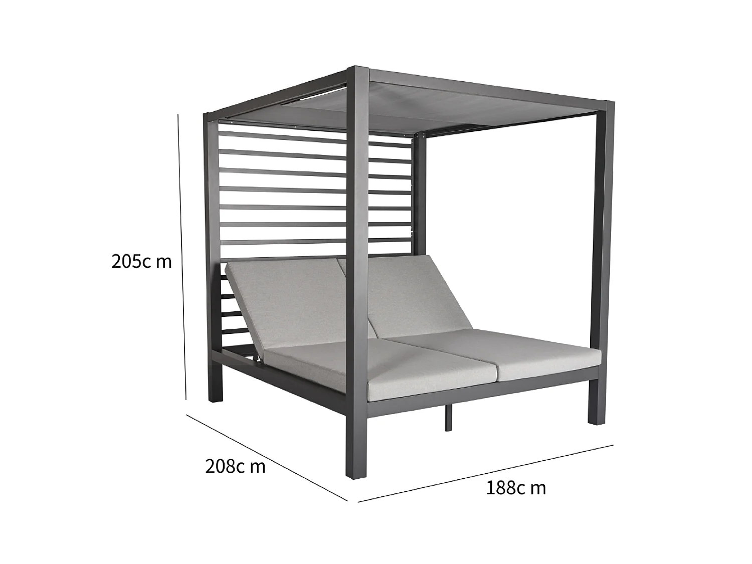 Cama de jardín de 2 plazas, estructura de aluminio gris oscuro MATALA