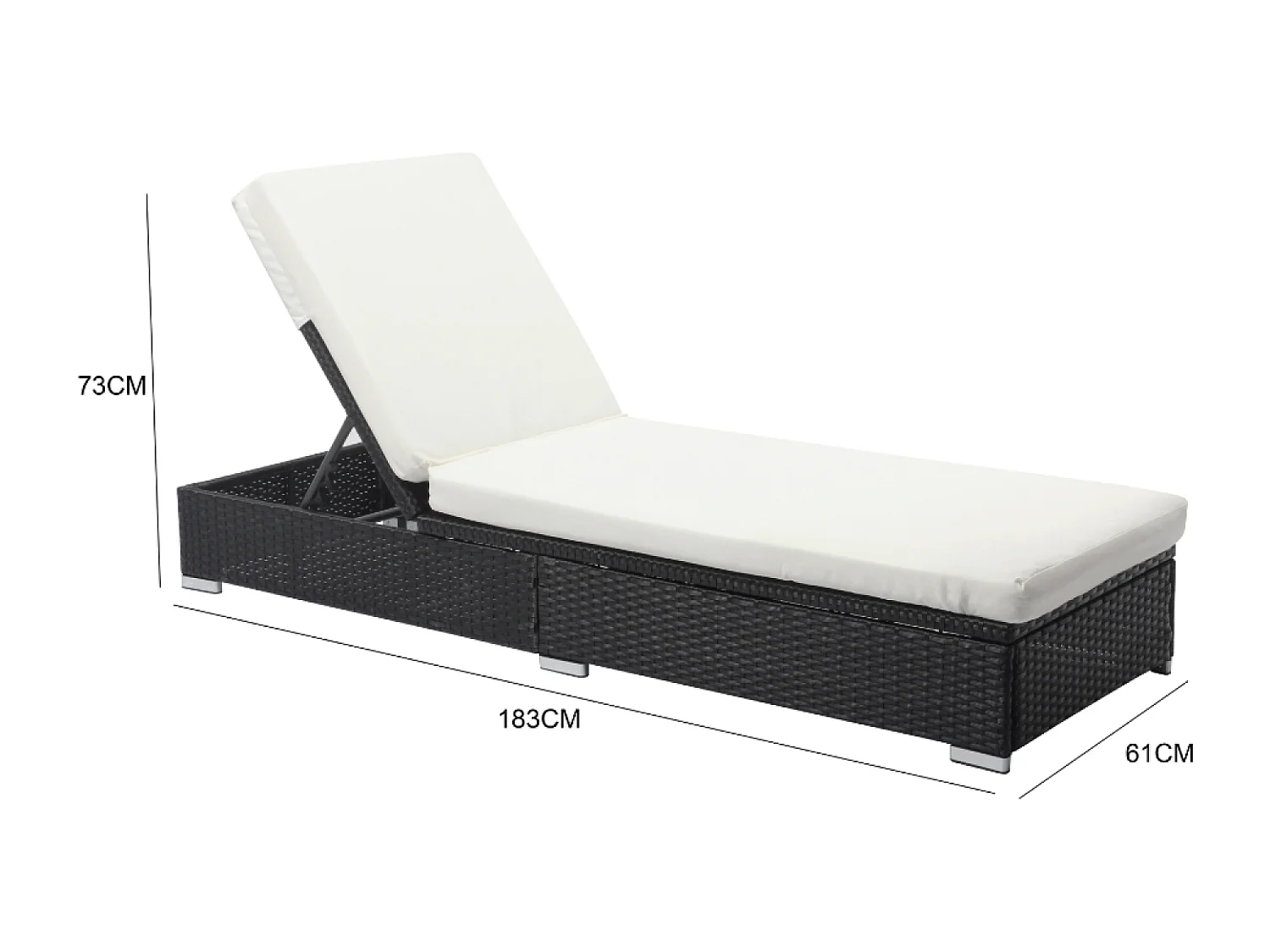 Bain de soleil en résine tressée noir et matelas blanc SUNNY