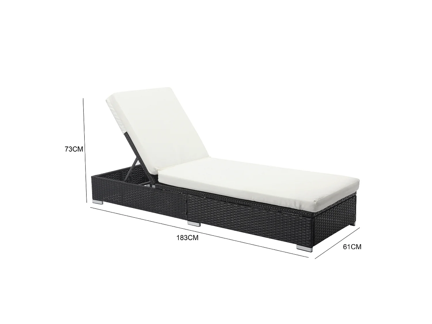 Bain de soleil en résine tressée noir et matelas blanc SUNNY