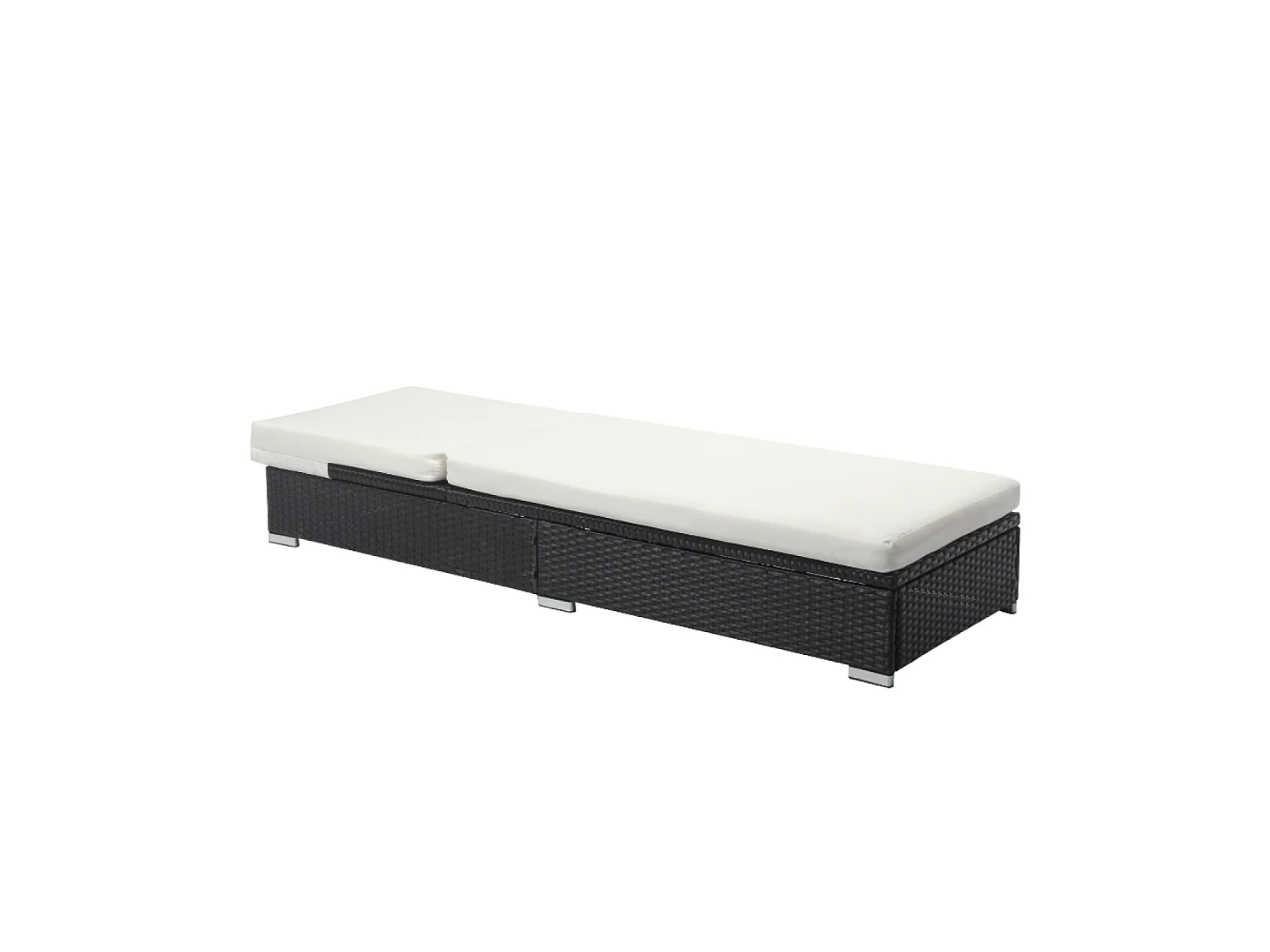 Bain de soleil en résine tressée noir et matelas blanc SUNNY