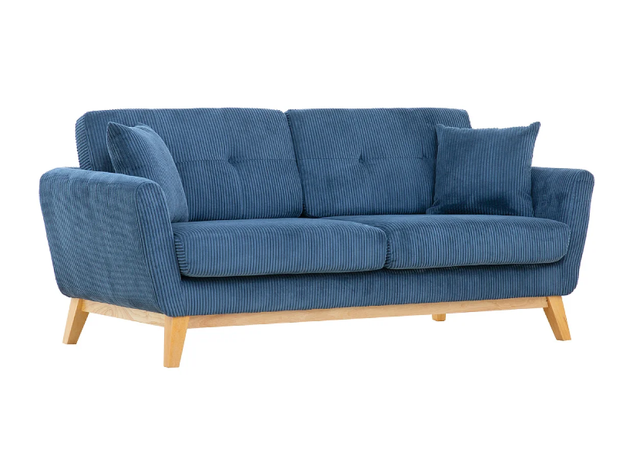 Canapé scandinave 3 places en velours côtelé bleu HOGA