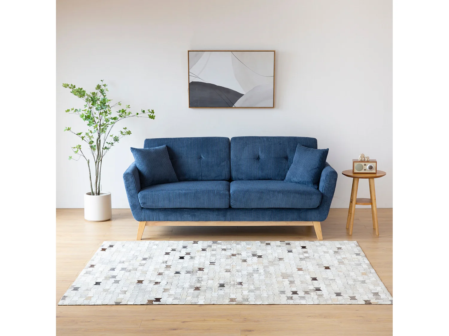 Canapé 3 places scandinave en velours côtelé bleu HOGA