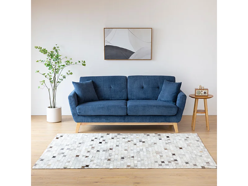 Skandinavisches 3-Sitzer Samt Cord Sofa Blau Hoga