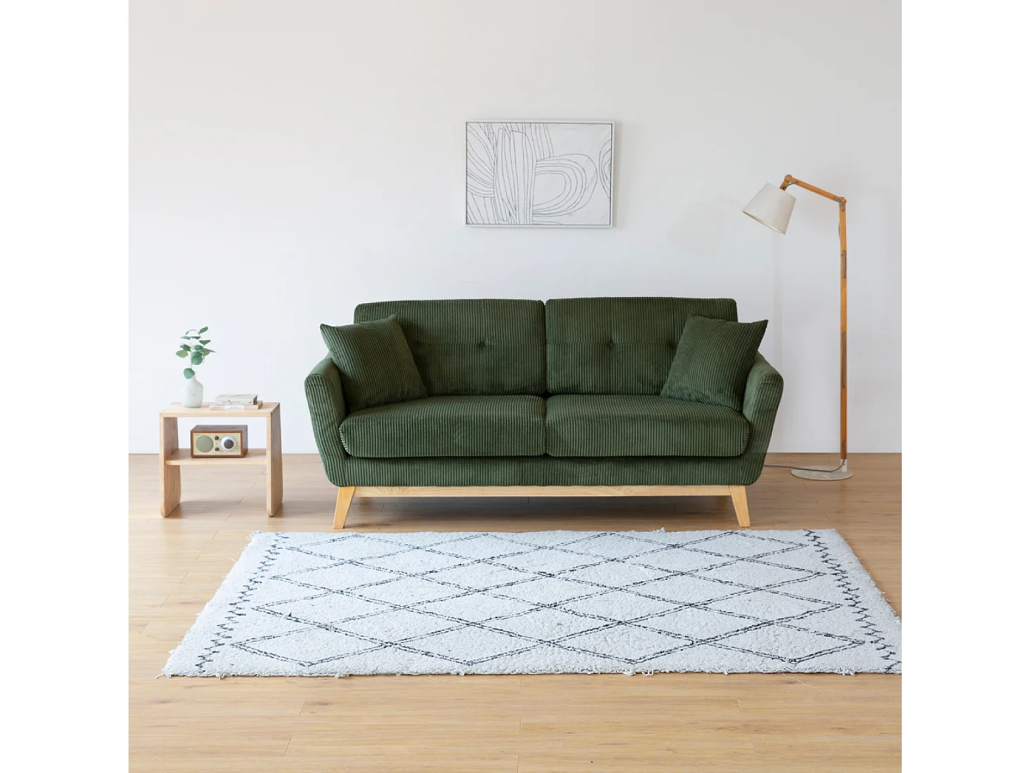 Canapé scandinave 3 places en velours côtelé vert HOGA