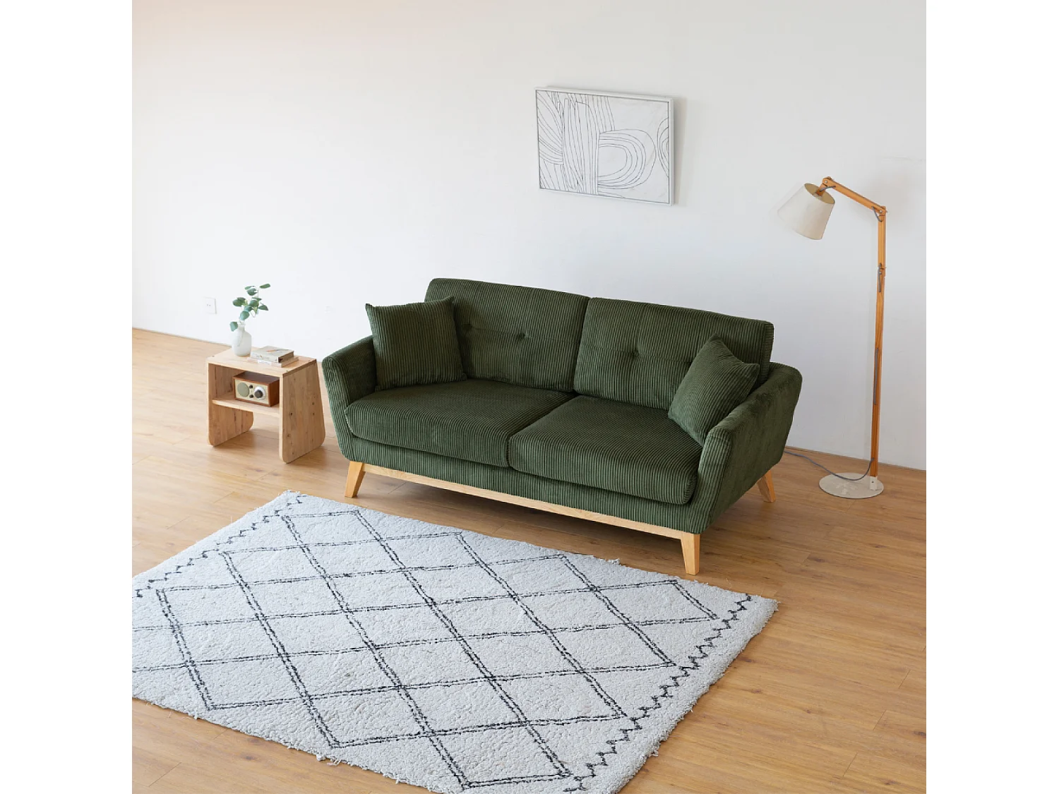 Canapé scandinave 3 places en velours côtelé vert HOGA