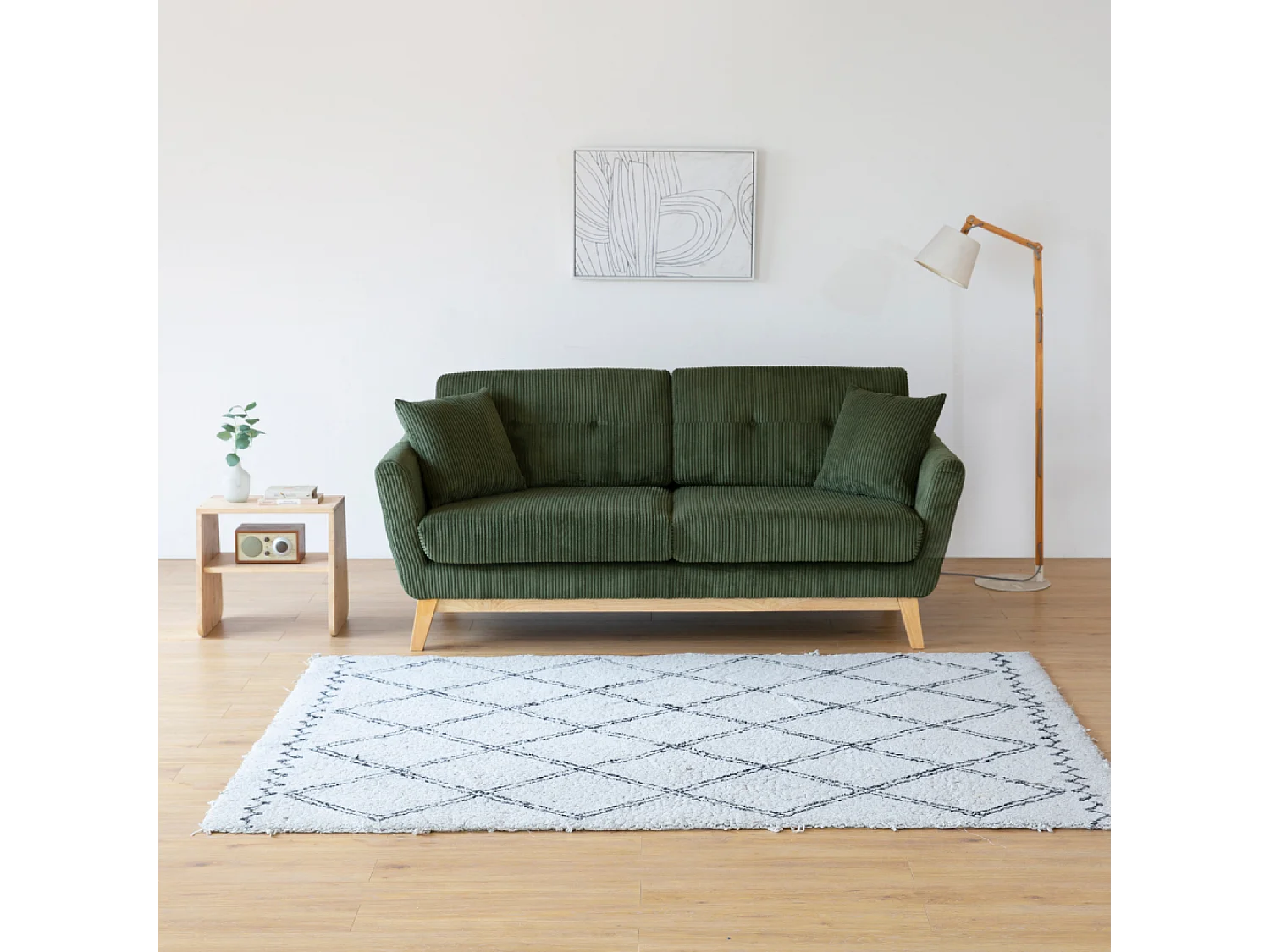 Canapé scandinave 3 places en velours côtelé vert HOGA