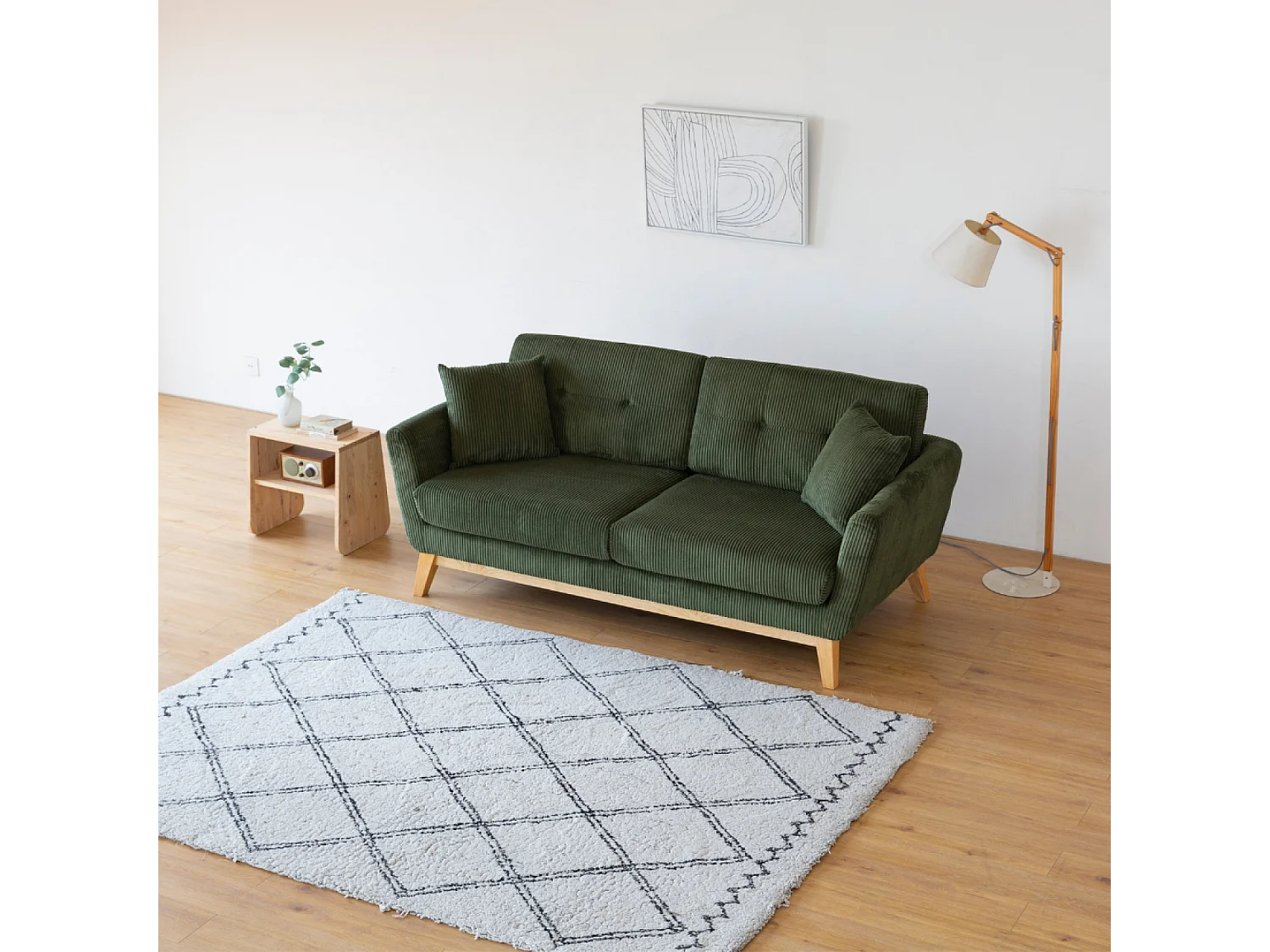 Canapé scandinave 3 places en velours côtelé vert HOGA