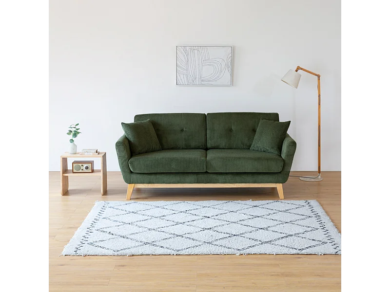 Canapé scandinave 3 places en velours côtelé vert HOGA