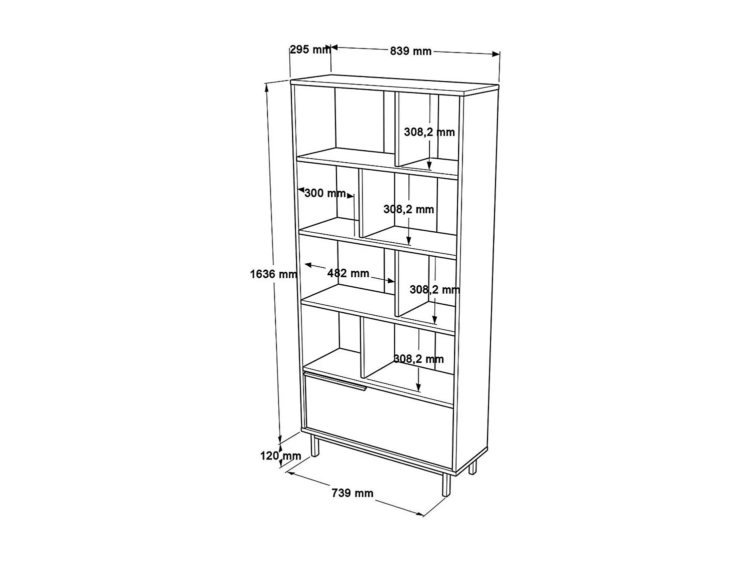 Estante elegante em painel de partículas revestido a melamina – 83,9 x 175,6 x 29,5 cm – nogueira – metal