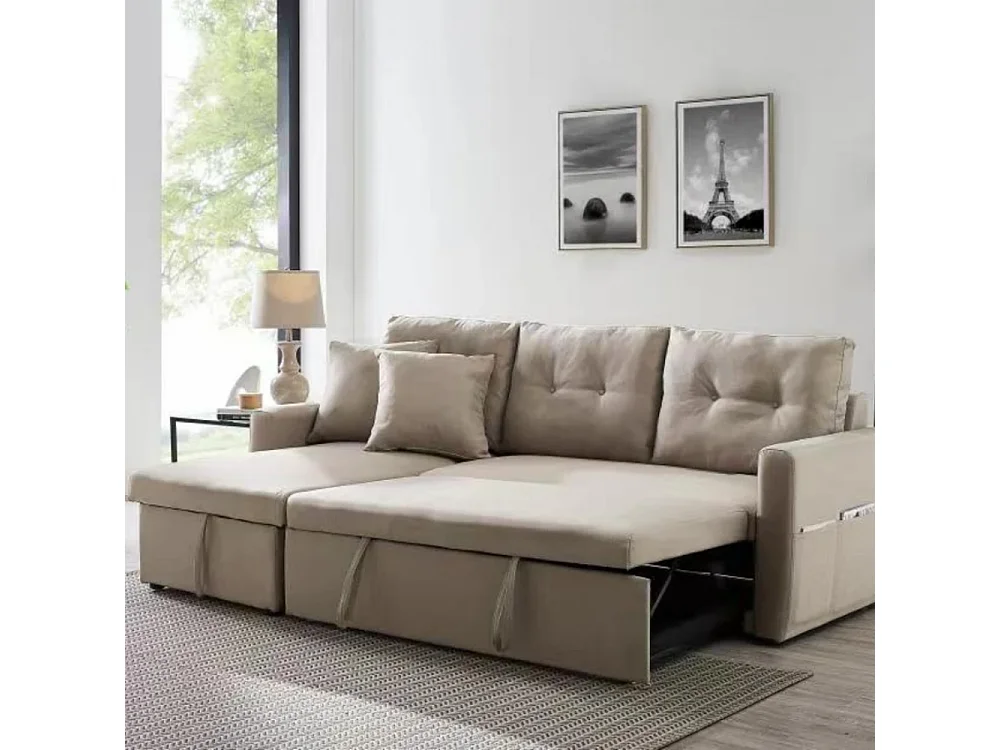 Canapé d'angle 4 places convertible beige MALMO