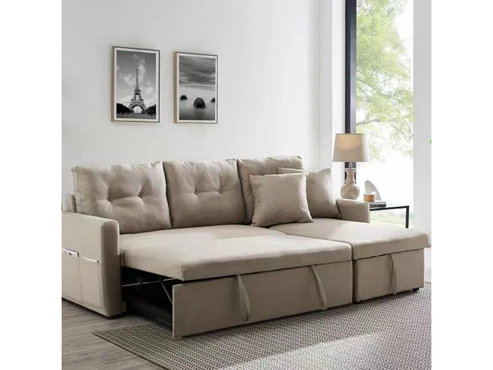 Canapé d'angle 4 places convertible beige MALMO