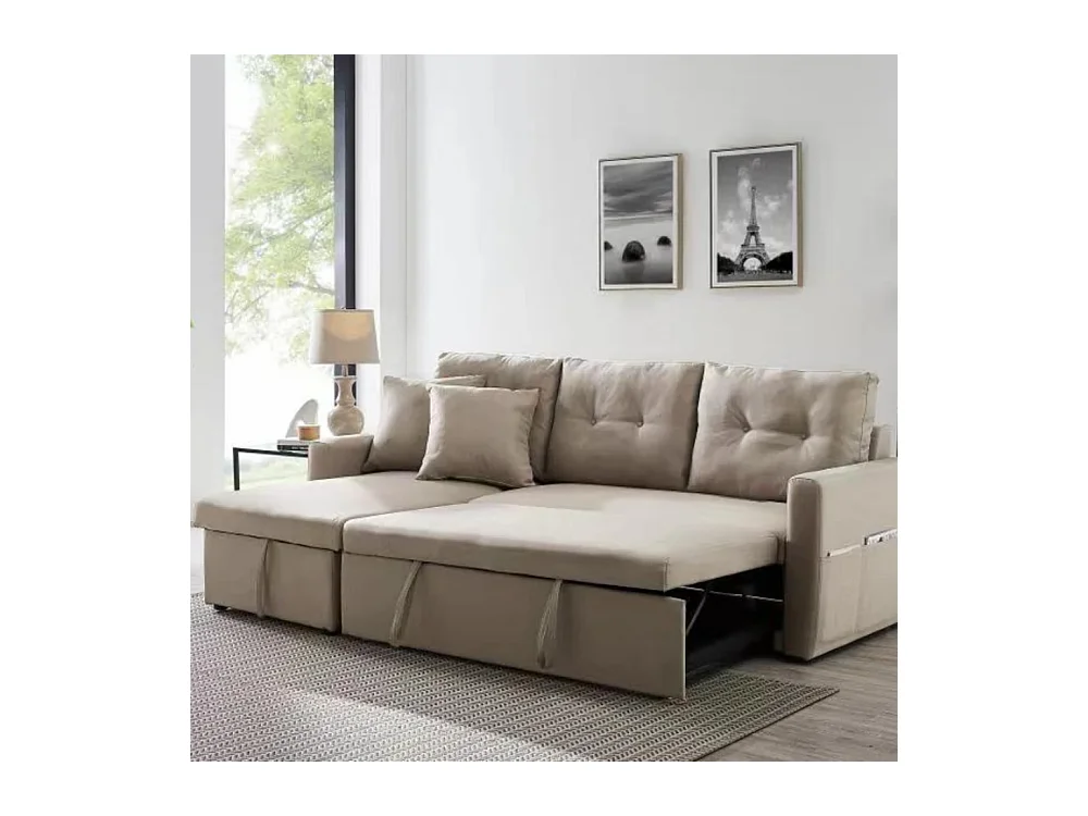 Canapé d'angle 4 places convertible beige MALMO