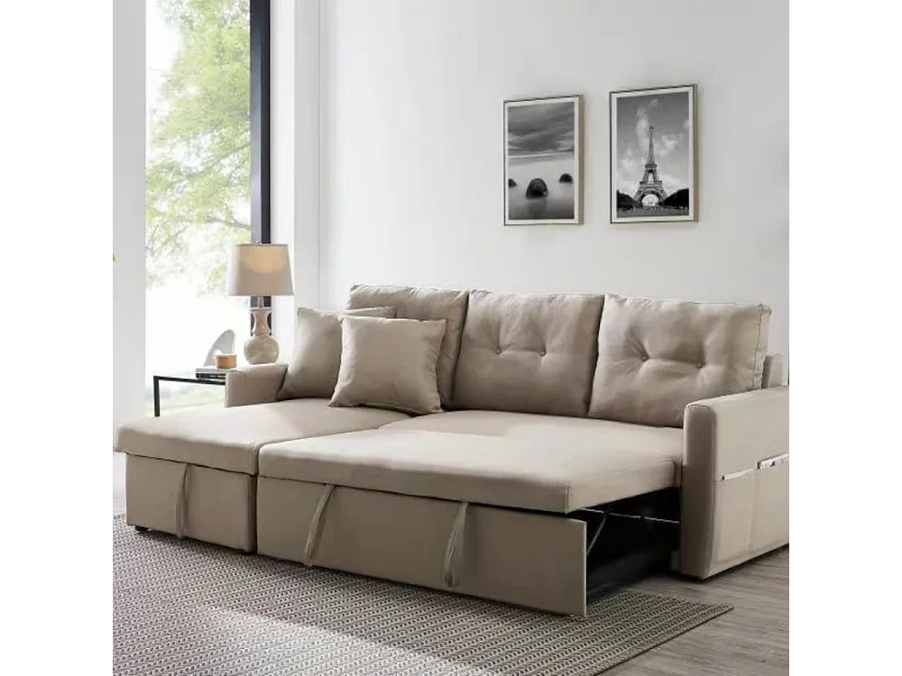 Canapé d'angle 4 places convertible beige MALMO