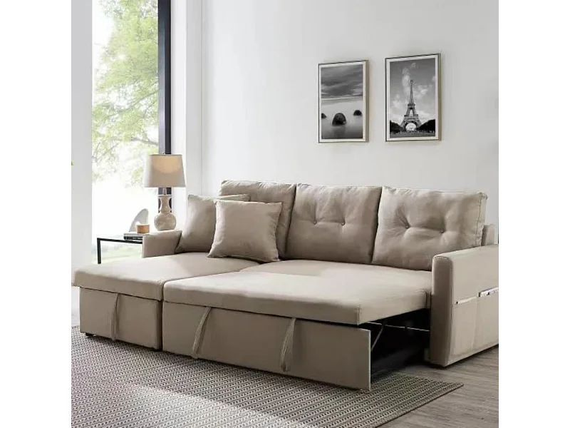 Canapé d'angle 4 places convertible beige MALMO