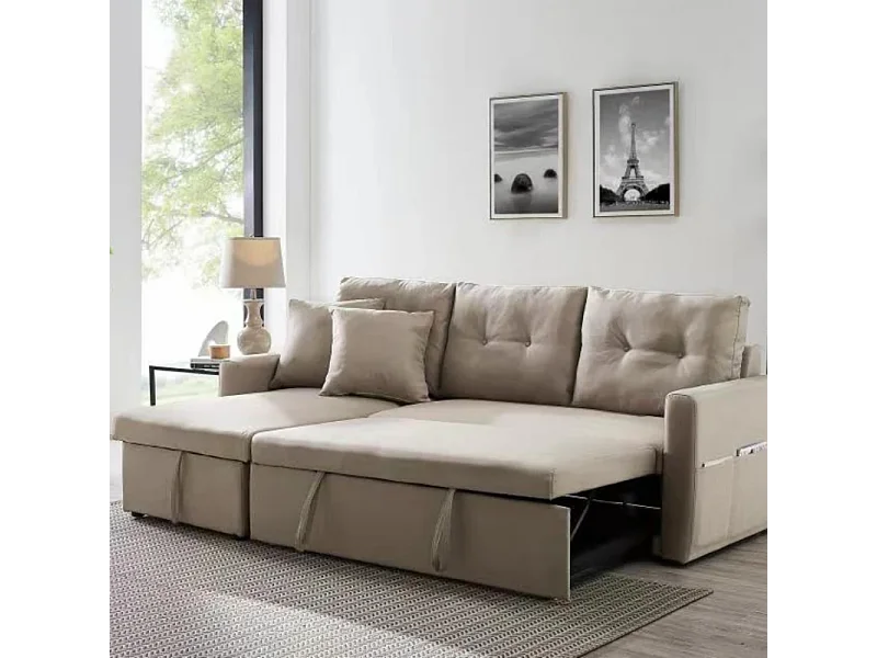 Ecksofa mit 3 Plätzen, umwandelbar in grünem Ripp-Velours MALMO